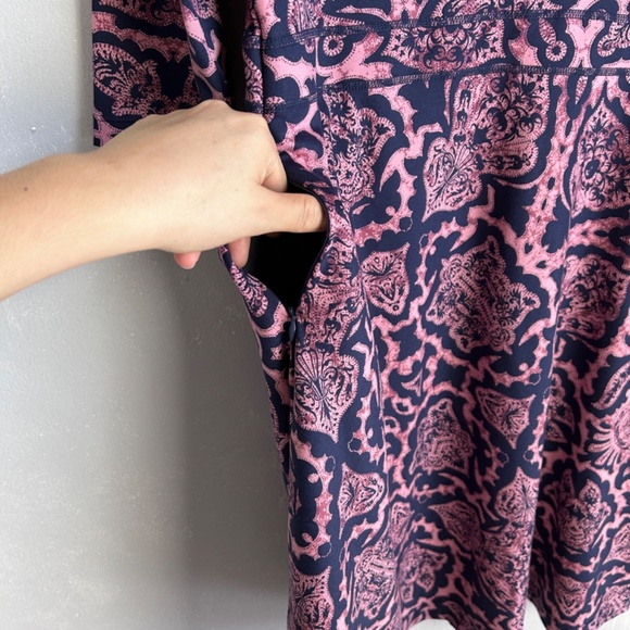 Title Nine size L half sleeve dress fit & flare stretch jersey dress pink navy - Picture 6 of 12